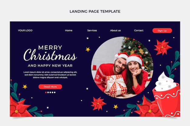 Hand drawn flat christmas landing page template