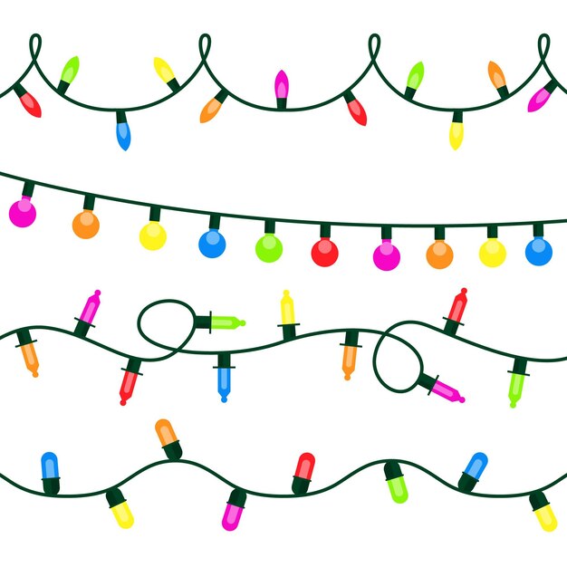 Hand drawn flat christmas lights collection