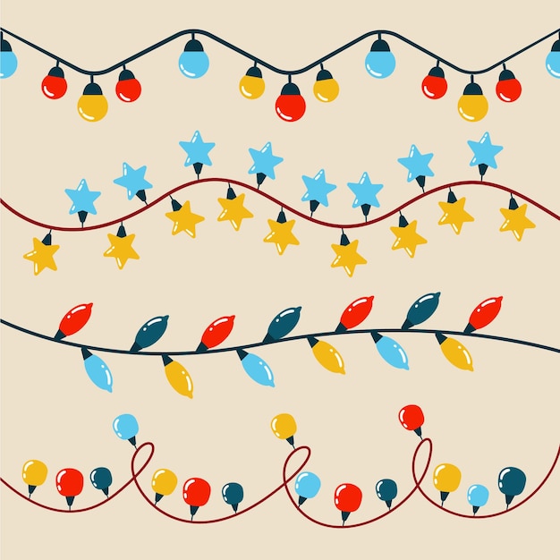 Free vector hand drawn flat christmas lights collection