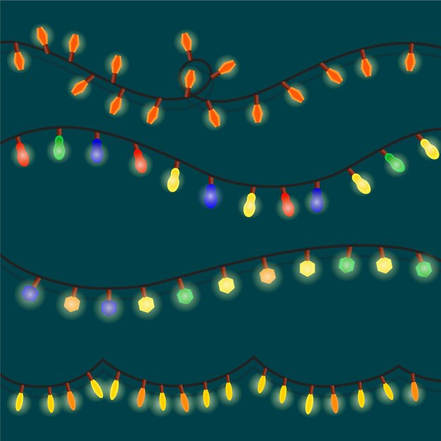 Hand drawn flat christmas lights collection