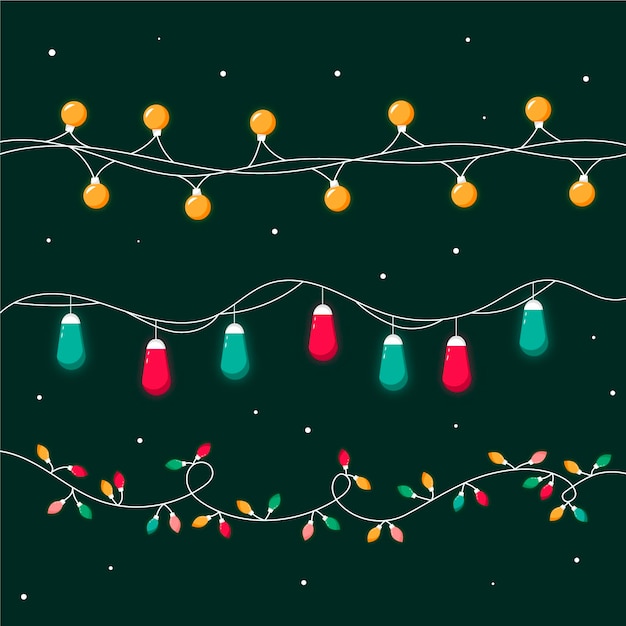 Hand drawn flat christmas lights collection