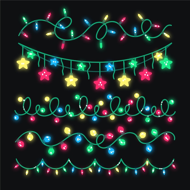 Hand drawn flat christmas lights collection