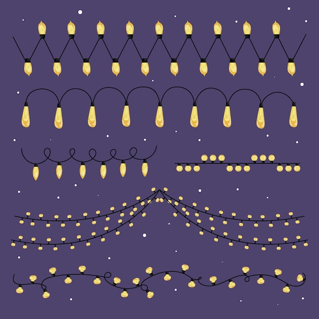 Free Vector hand drawn flat christmas lights collection