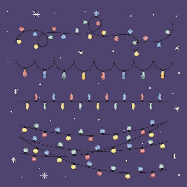 Hand drawn flat christmas lights collection