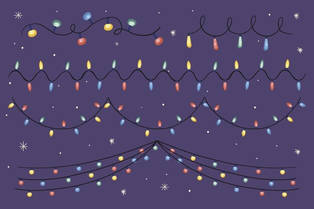 Hand drawn flat christmas lights collection