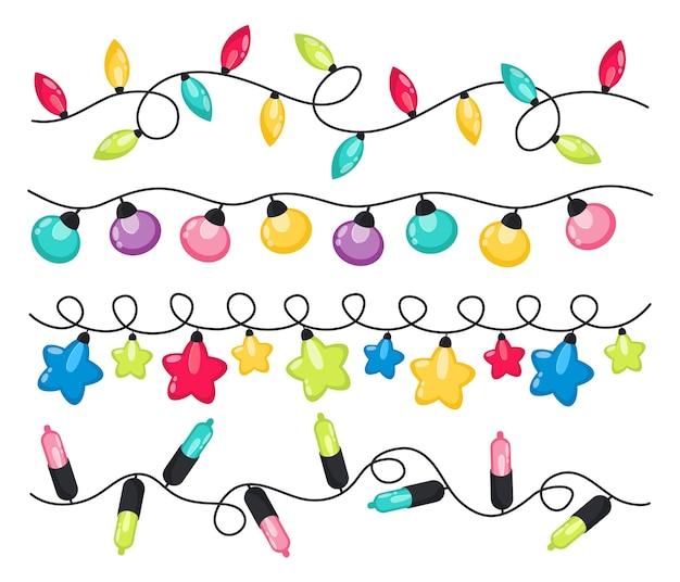 Hand drawn flat christmas lights collection