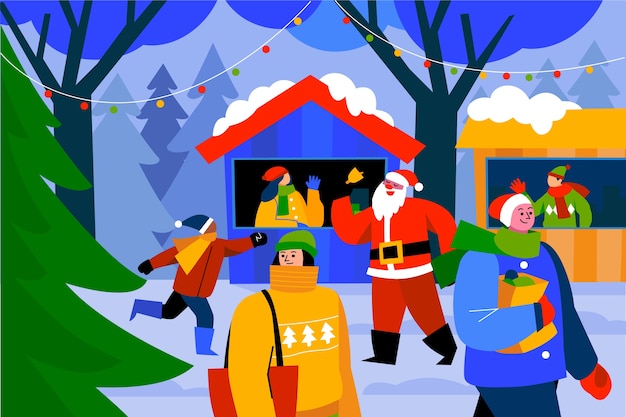 Hand drawn flat christmas market illustration