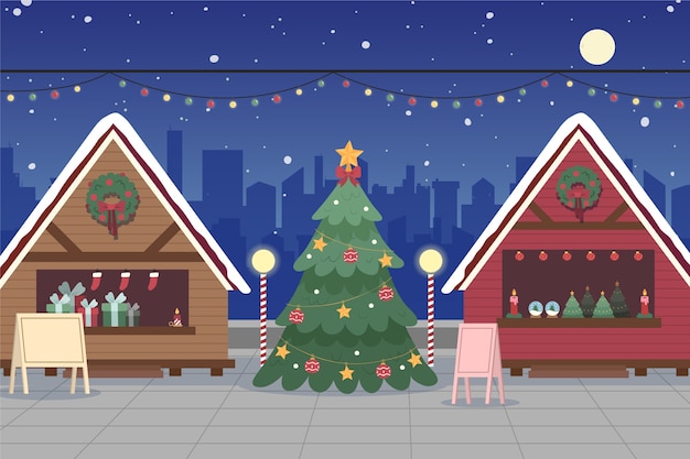 Hand drawn flat christmas market illustration