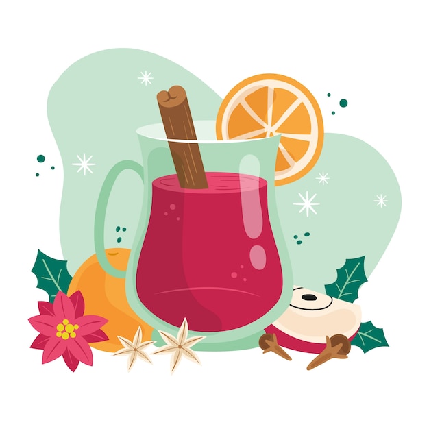 Free Vector hand drawn flat christmas mulled wine illustration