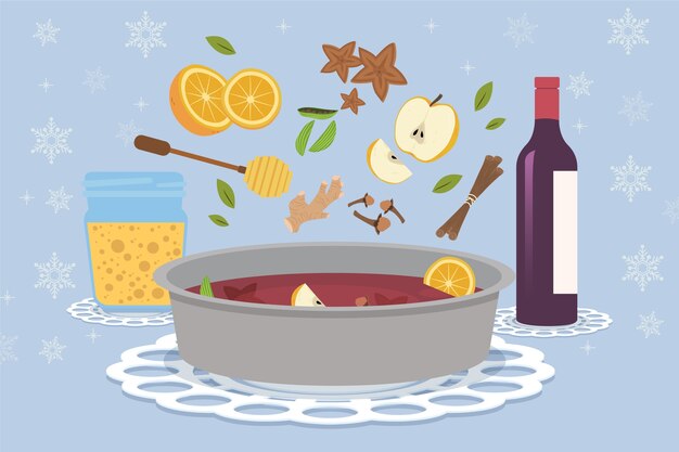 Hand drawn flat christmas mulled wine illustration