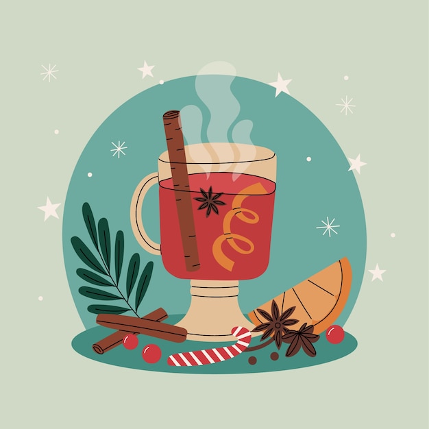 Free Vector hand drawn flat christmas mulled wine illustration