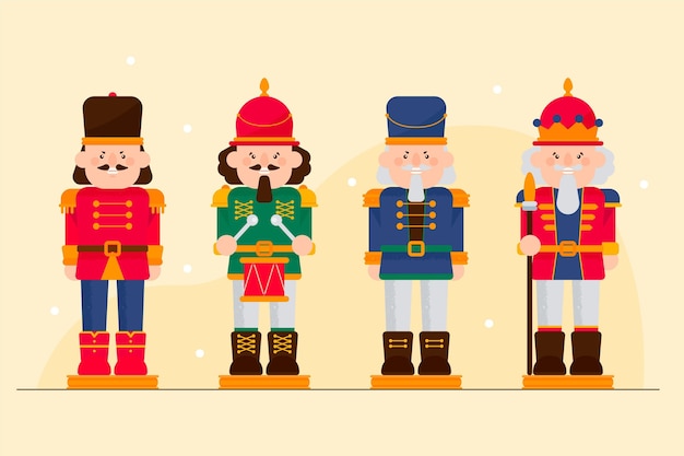 Hand drawn flat christmas nutcrackers collection