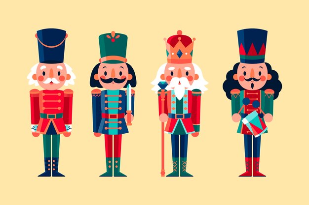 Hand drawn flat christmas nutcrackers collection