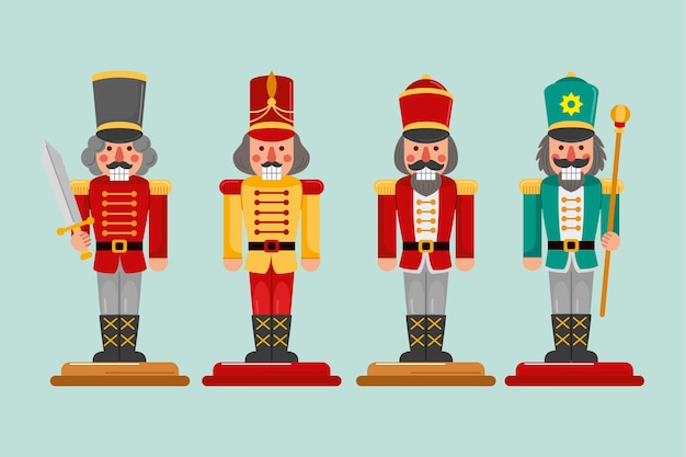 Free Vector hand drawn flat christmas nutcrackers collection