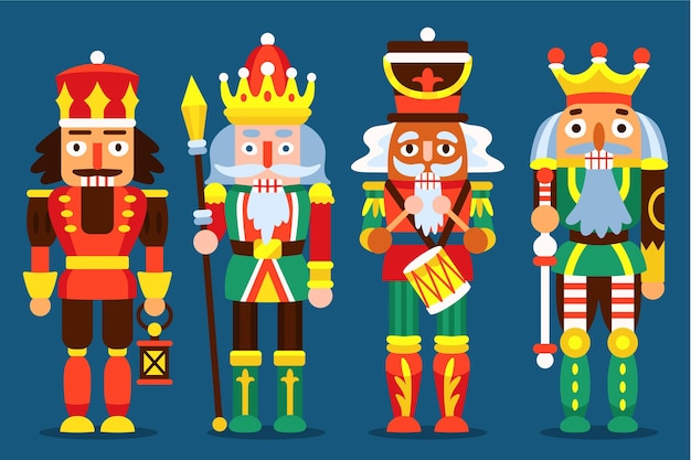 Hand drawn flat christmas nutcrackers collection