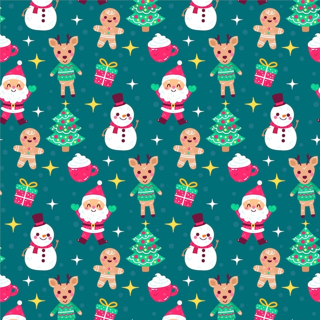 Hand drawn flat christmas pattern design