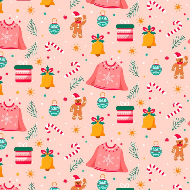 Hand drawn flat christmas pattern design