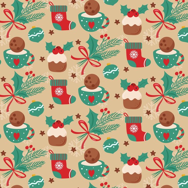 Hand drawn flat christmas pattern design