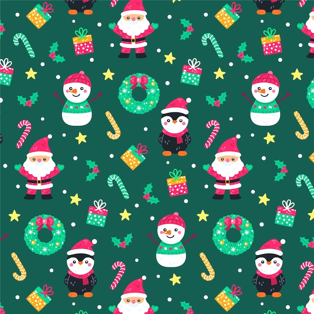 Hand drawn flat christmas pattern design