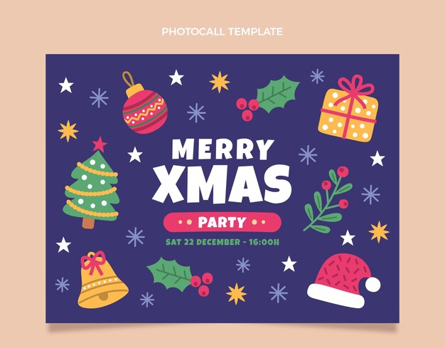 Hand drawn flat christmas photocall template