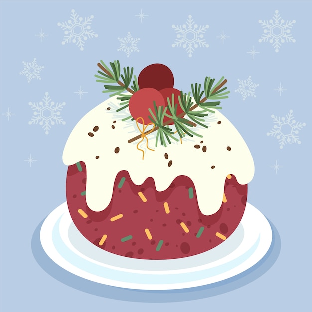 Hand drawn flat christmas pudding illustration