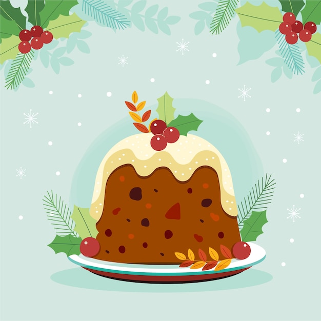 Hand drawn flat christmas pudding illustration