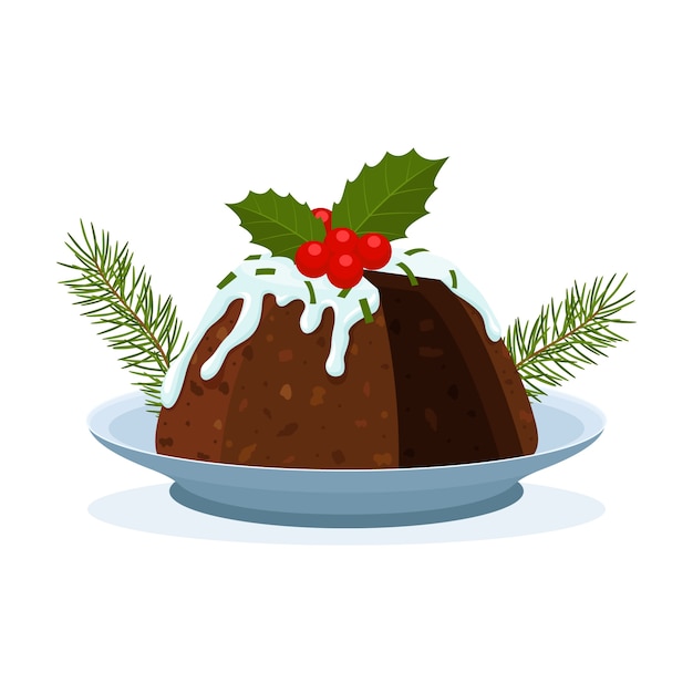 Hand drawn flat christmas pudding illustration