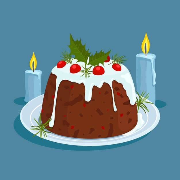 Hand drawn flat christmas pudding illustration