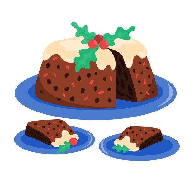 Hand drawn flat christmas pudding illustration