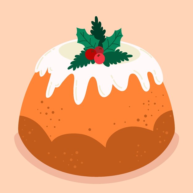 Hand drawn flat christmas pudding illustration