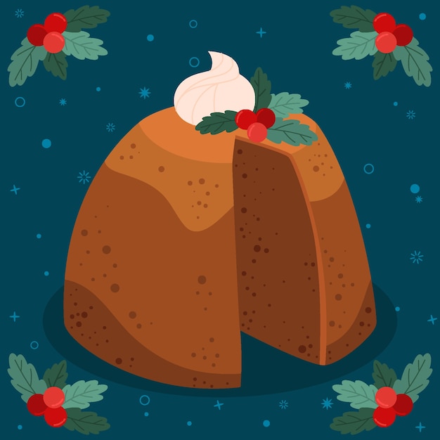 Hand drawn flat christmas pudding illustration