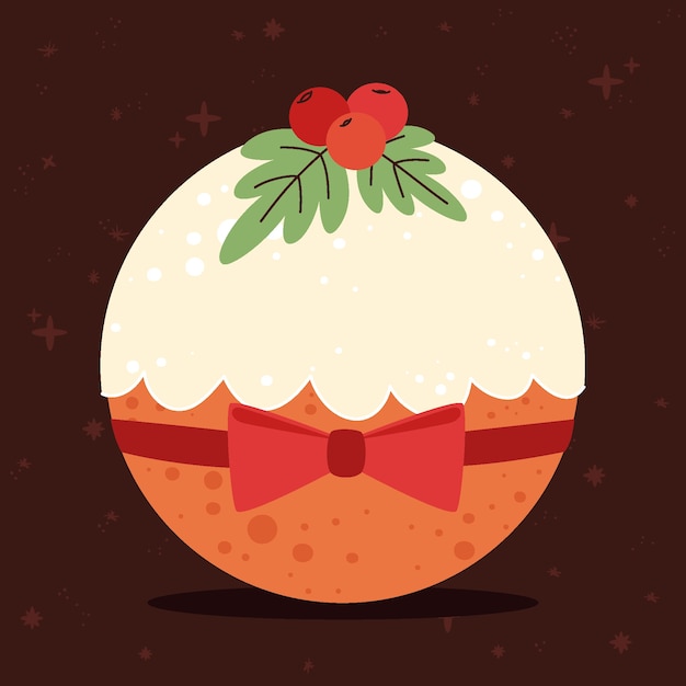 Hand drawn flat christmas pudding illustration