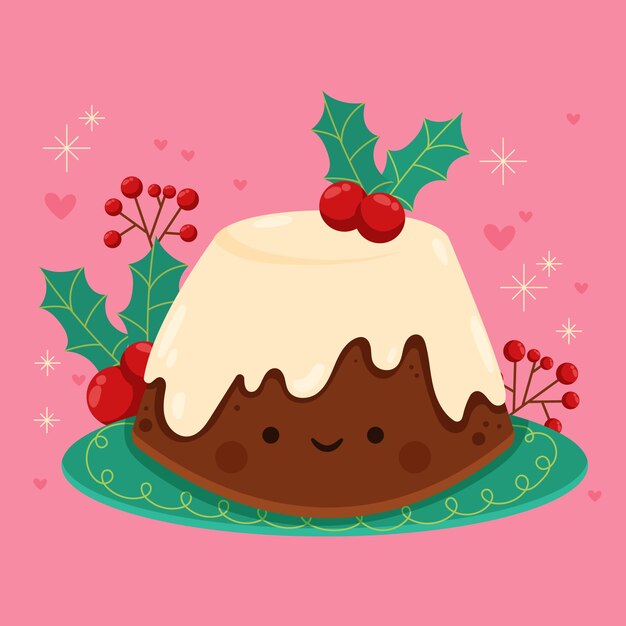 Hand drawn flat christmas pudding illustration