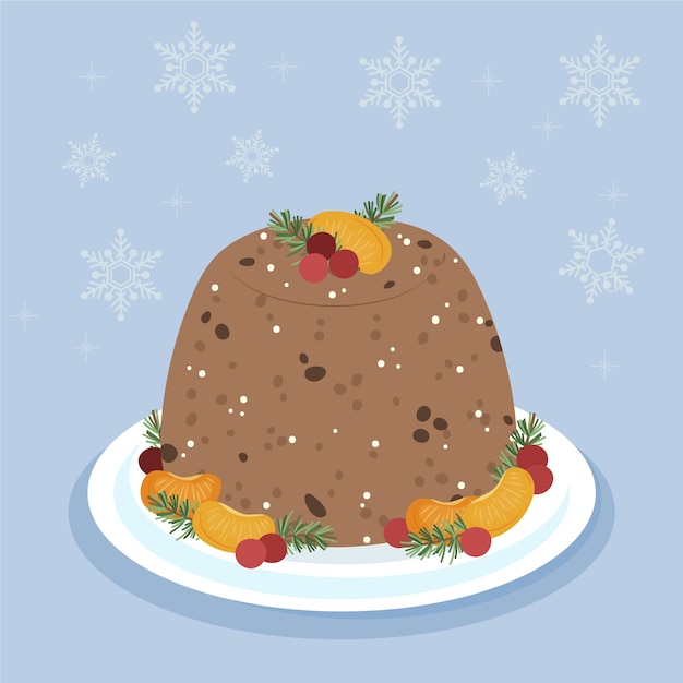 Hand drawn flat christmas pudding illustration