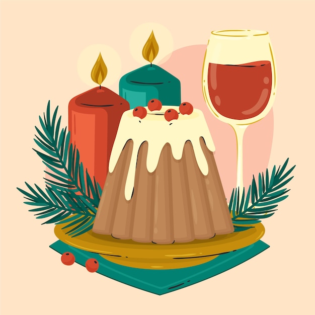 Free Vector hand drawn flat christmas pudding illustration