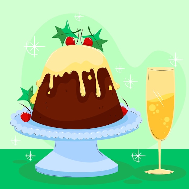 Hand drawn flat christmas pudding illustration