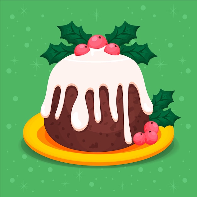 Hand drawn flat christmas pudding illustration