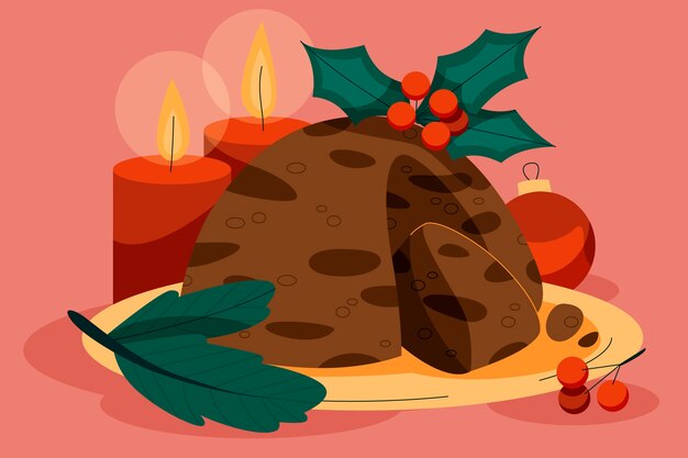 Hand drawn flat christmas pudding illustration