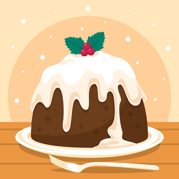 Hand drawn flat christmas pudding illustration