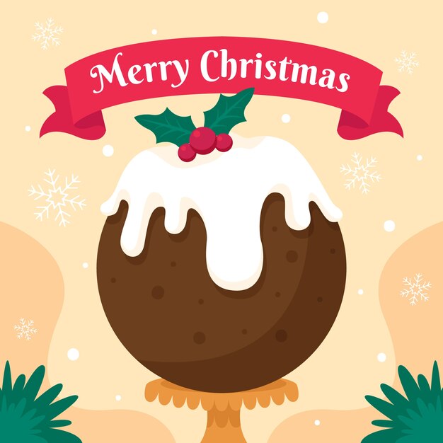 Hand drawn flat christmas pudding illustration