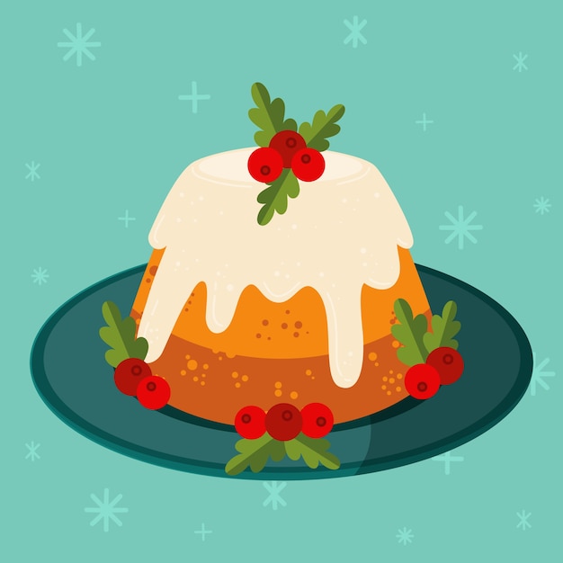 Hand drawn flat christmas pudding illustration