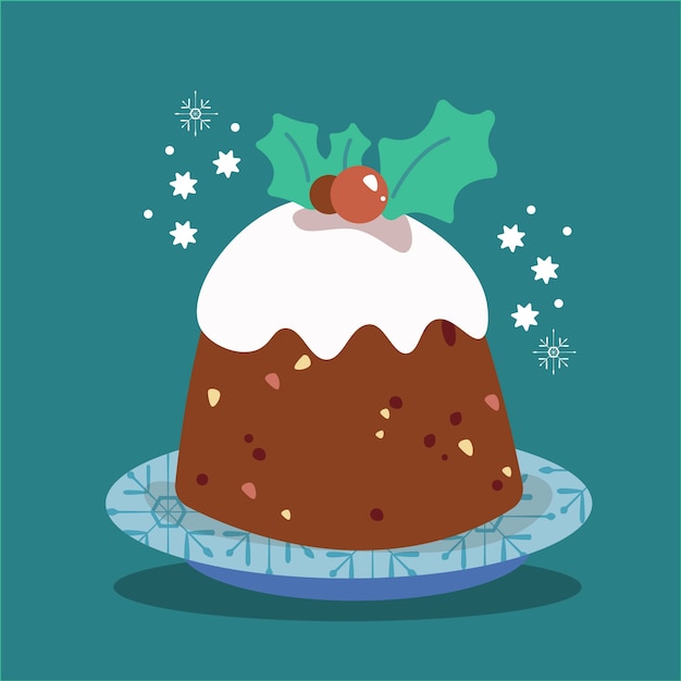 Hand drawn flat christmas pudding illustration