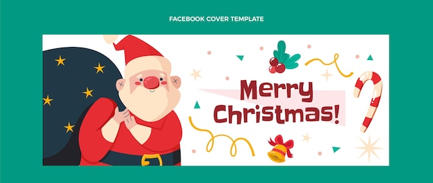 Hand drawn flat christmas social media cover template