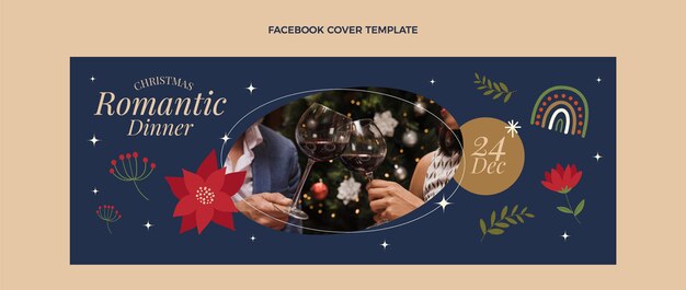 Hand drawn flat christmas social media cover template