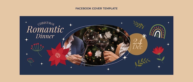 Hand drawn flat christmas social media cover template