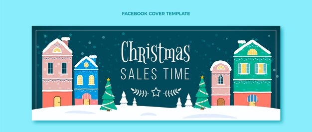 Hand drawn flat christmas social media cover template