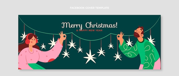 Hand drawn flat christmas social media cover template