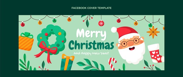 Hand drawn flat christmas social media cover template