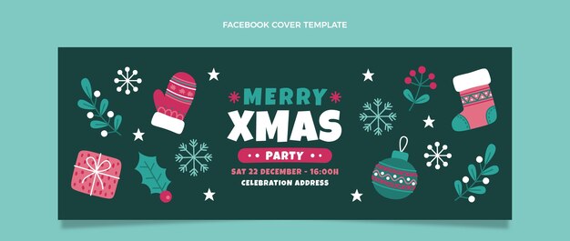 Hand drawn flat christmas social media cover template