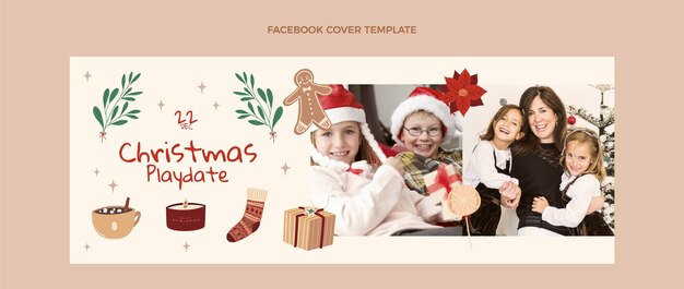 Hand drawn flat christmas social media cover template